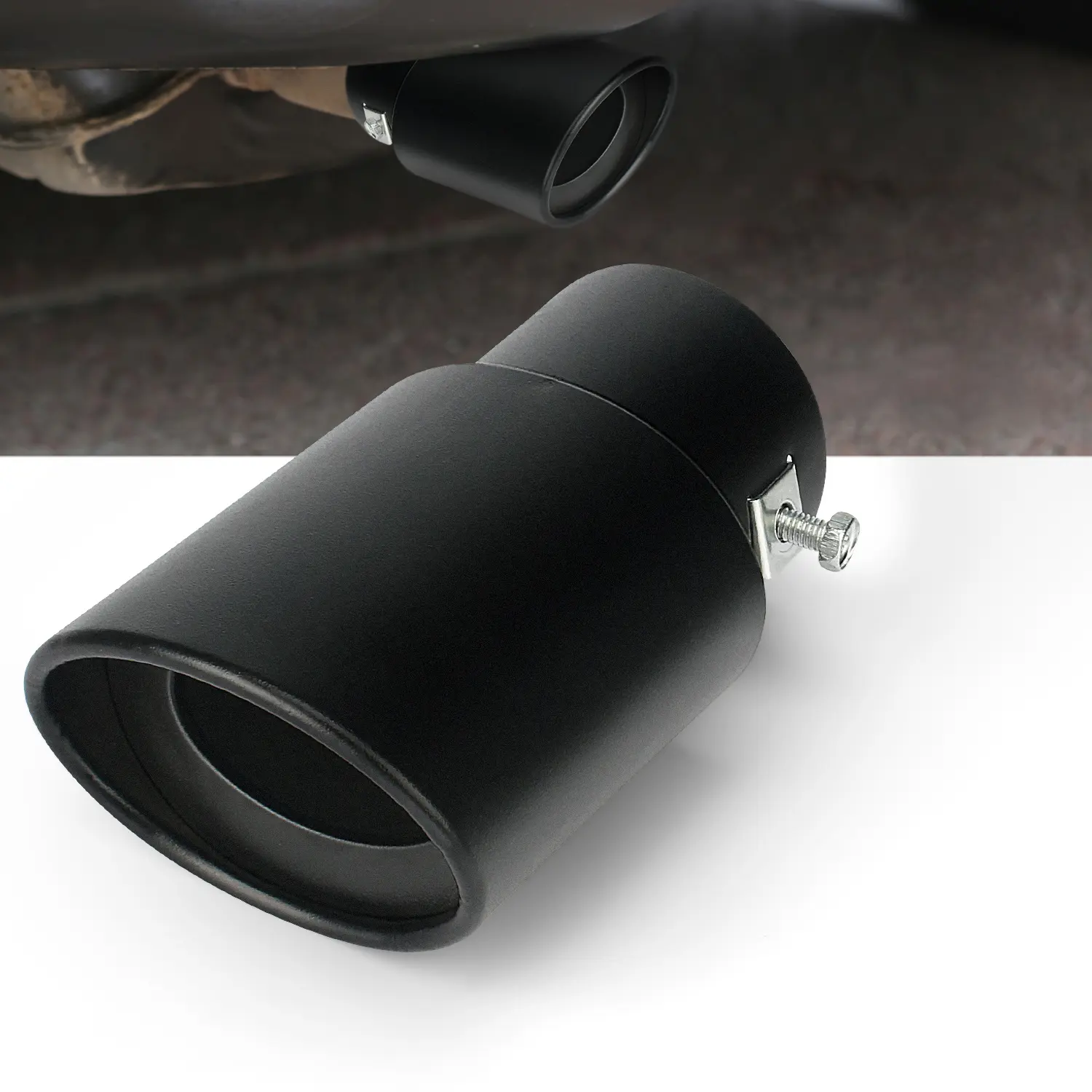 Black Matte Stainless Steel Exhaust Tip Universal Car Tail Pipe Trim Decor Straight Exhaust Cover with Clamp