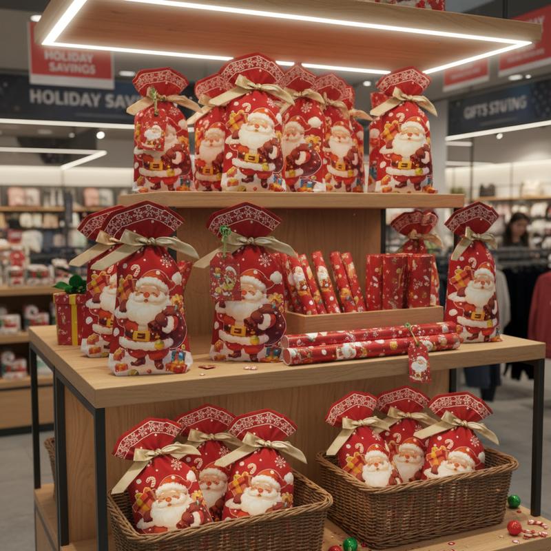 #50PCS Christmas Gift Wrapping Set with Santa Design Gift Bags Perfect for Holiday Gifts Suction Cup Sponge Holder for Kitchen Sink sale 2023 2025 easy install kit glove clip case work travel jewelry jar tray Retractable Folding Door Clo finger  hook univ