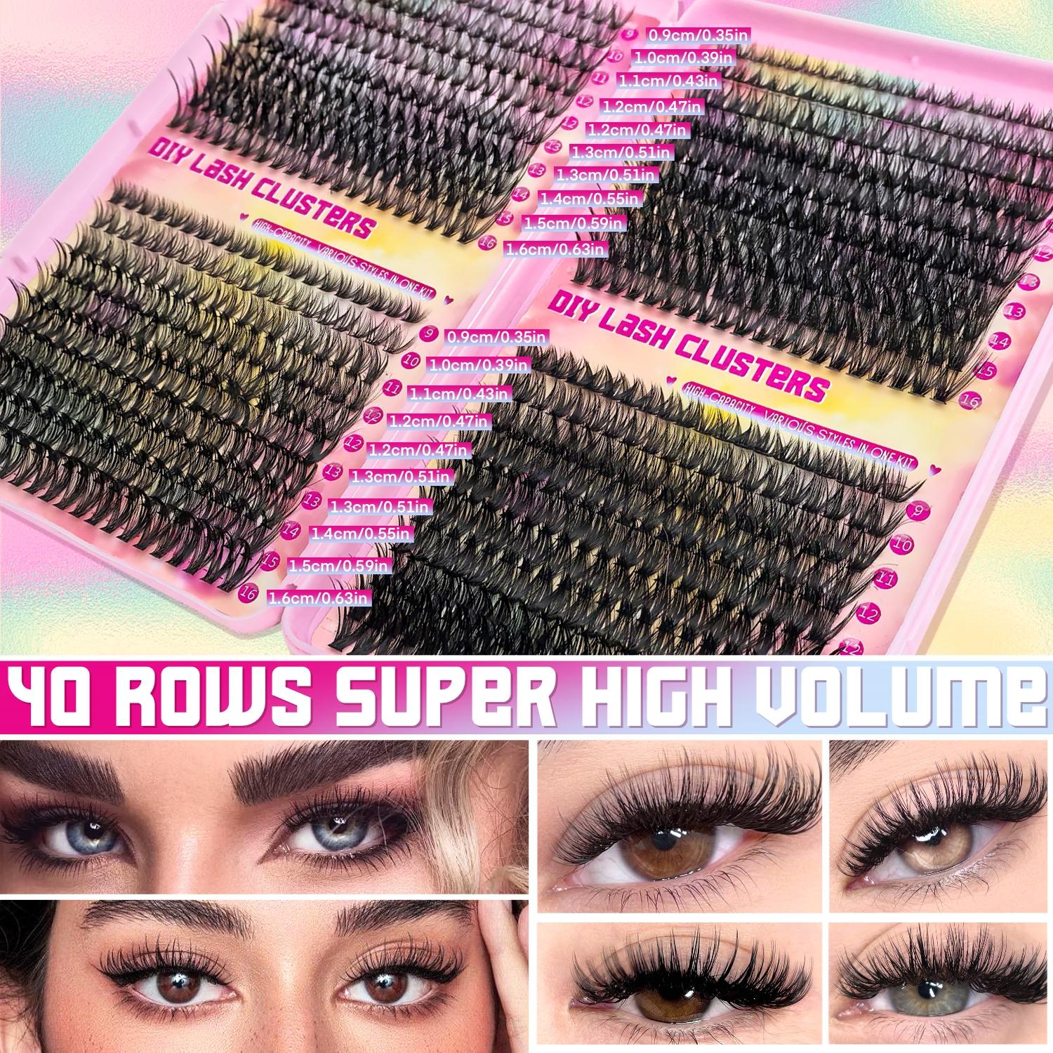 800/740/200pcs Eyelash Extension Kit, Fluffy Lash Extension Set with Lash Bond & Seal, Lash Tweezers and Thick Lash Clusters, Wispy Individual D-Curl Lashes with Eyelash Glue & Tweezers, Eyelash Tools, Cosmetic (30D/40D/50D/60D/80D/100D Mixed, 9-16mm)