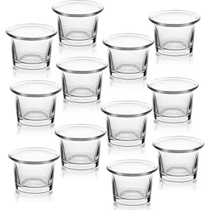 Tealight Candle Holder Set of 12- Clear Glass Votive Candle Holders Bulk for Valentine's Day Decorations, Wedding, Party & Home Decor
