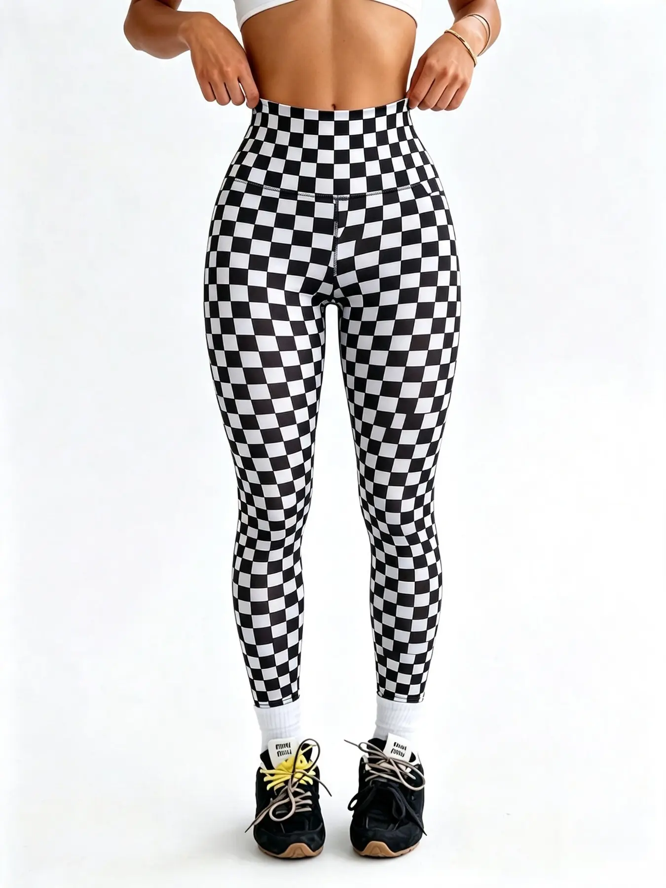 Checkered High Waist Butt Lifting Fitness Tight Pants, Soft High Elastic Yoga Pants, Comfortable Workout Apparel, Hip Lifting Leggings