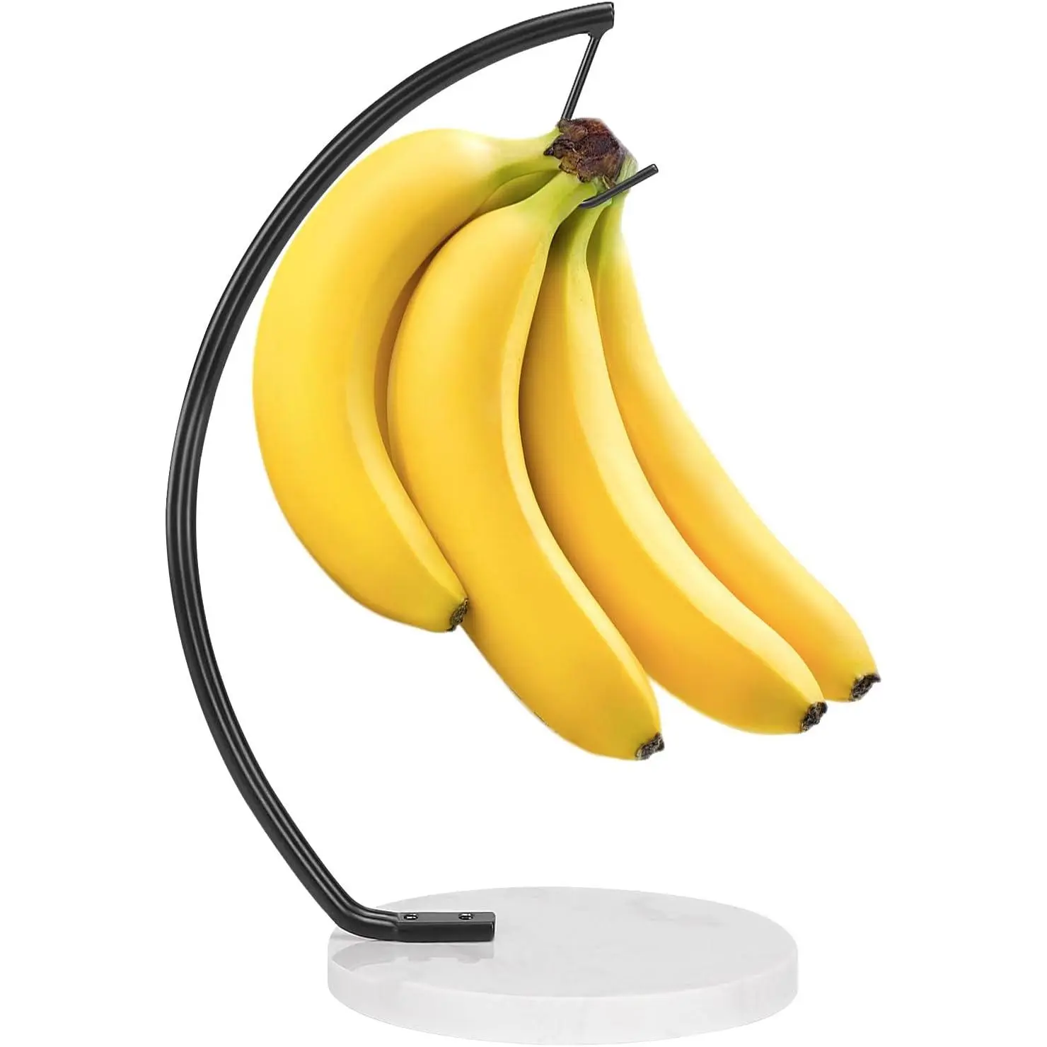 Banana Holder with Marble Base, Metal Banana Hanger Modern Tree Stand with Hook, Stylish Banana Keeper  Fruit Storage Organizer Freestanding for Kitchen Countertop (Black, Single Hook)