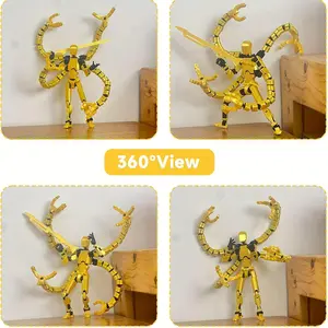 3D Printed Doctor Octopus Series Figure - Multi-Joint Movable Robot Puppet with 4-Pointed Star Sword, 2 Knives & 3 Claws - Collectible Action Figure for DIY Desktop Display, Black/Green/Red Plastic Model
