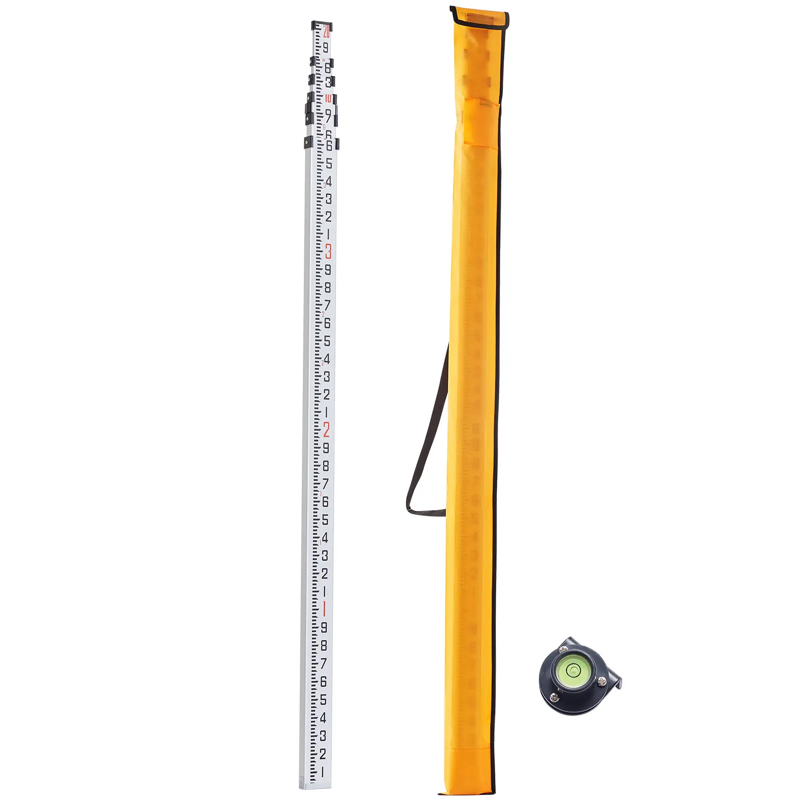 20ft Range Telescopic Leveling Rod - 6-Section Alloy 6063-T5 Aluminum Construction, Double-Sided Scale, for Home Improvement & Building Supplies Use, Telescopic Rod