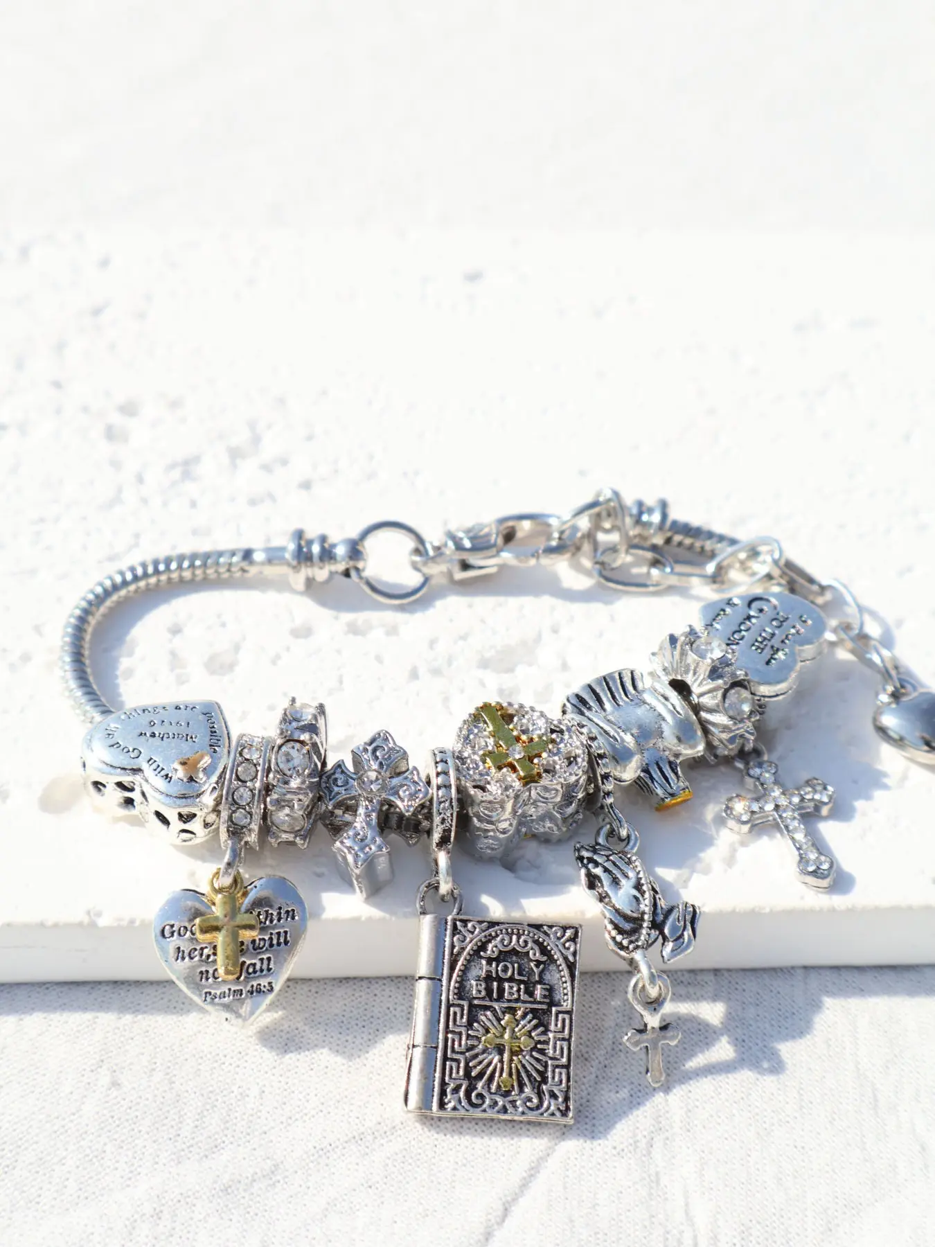 Cross Bible Prayer Hand Chain, Sparkling Zircon Style DIY Bracelet Jewelry, Heart Cross, Fashionable All-Season Accessory, Detachable Design, Exquisite Bracelet