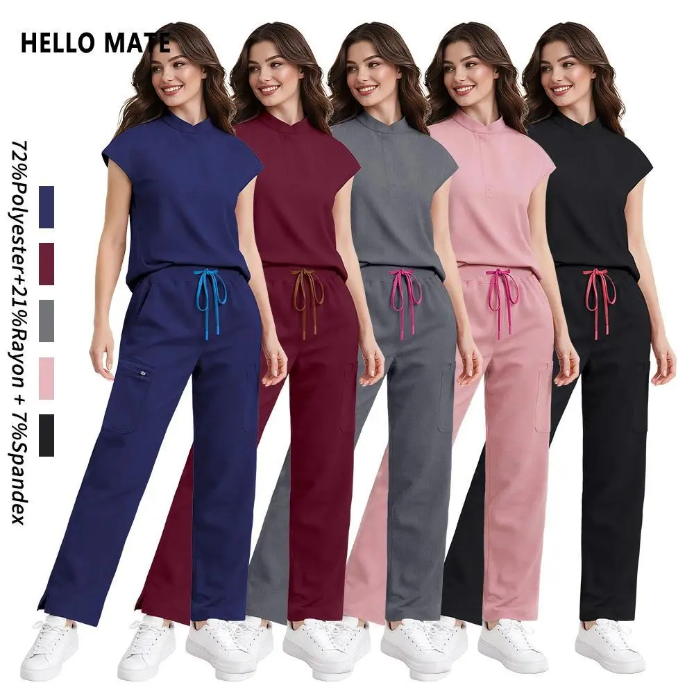 High-quality Clinical Staff Uniforms Fashion Pockets Medical Scrubs Set Pharmacy Beauty Lab Tops Pants Hospital Surgery Workwear