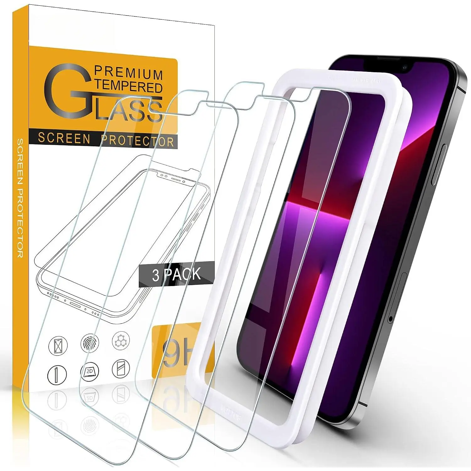 Tempered Glass Screen Protector for iPhone 13/13 Pro/14 6.1 inch, Durable Anti-Scratch Bubble-Free with Hydrophobic Coating, 3 Pack Mobile Phone Accessories Compatible with Cases, Ultra-Thin Glass