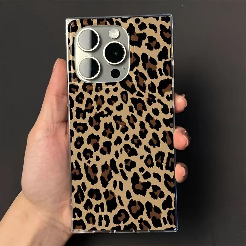 1 piece New fashion square design, sexy leopard pattern, drop-proof and shockproof full cover mobile phone case, suitable for iPhone 16 pro/16Pro Max/16 plus/15 Plus/15 pro/15pro max/14 Pro/14pro max/14 plus/13 pro/13pro max/12 pro max/12 pro.Great gift