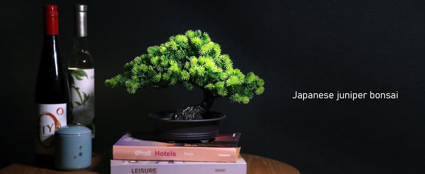 Artificial Bonsai Tree Fake Plants for Home Decor, Living Room Bathroom Bookshelf Entryway Table Wall Shelf Modern Farmhouse Decor, 9.5" Tall, Green