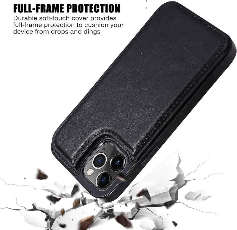 Wallet Cases for iPhone 17 Pro 17 Pro Max 16 15 14 13 12 Pro Max case ,Slim Protective case with Card Holder,Premium PU Leather Kickstand Card Slots Case with 1 Protective Glass for Phone 17pro (Black Brown Pink)