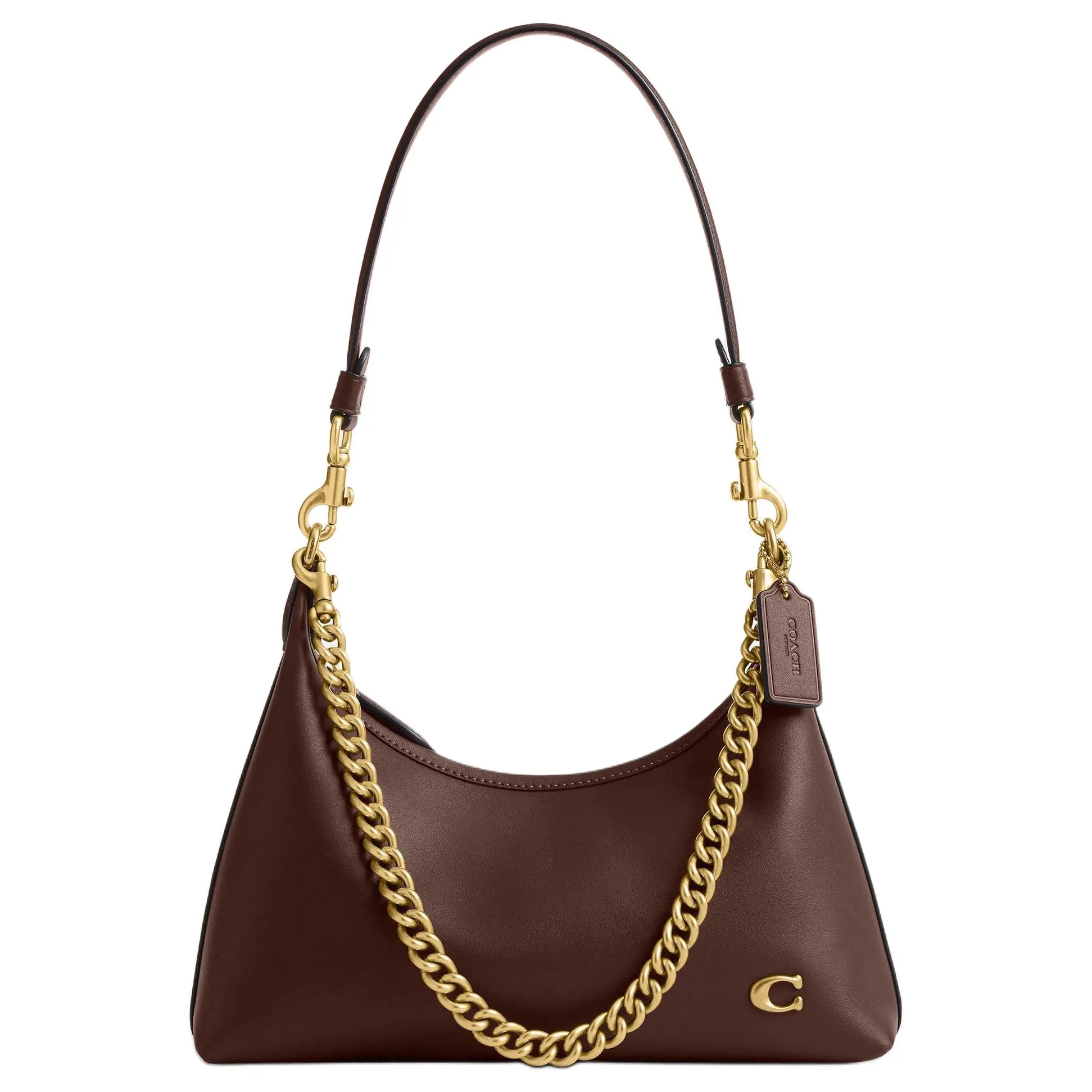 COACH Juliet 28 Satchel Handbag for Women, C-Embossed Gold Hardware, Genuine Leather, Large Size, Brown