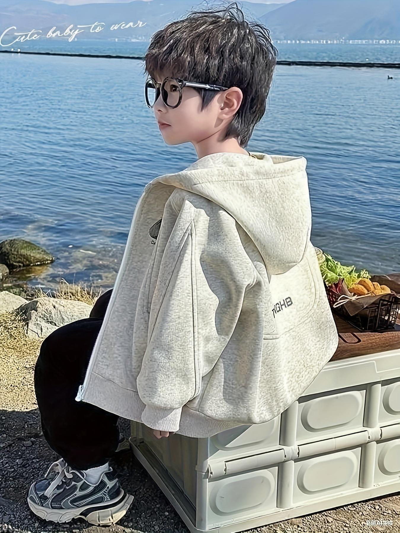 1pc Boys' Hooded Zip-Up Jacket - Casual Long Sleeve Zipper Coat with Pockets, All-Season Outdoor & Everyday Outerwear, Regular Fit for Boys Ages 3-12, Hooded Jacket For Boys, Durable Kids Wear