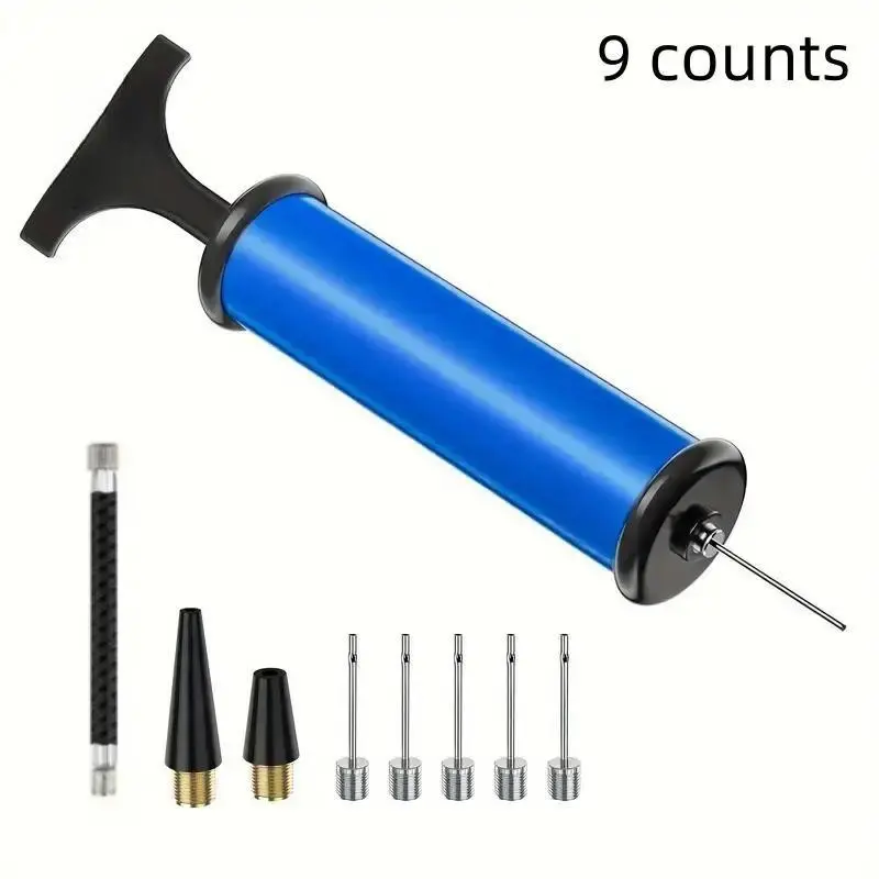 Portable Multi-Function Ball Pump Set, Ball Sports Equipment, 9-Piece Inflator with Needle and Nozzle, Soccer Basketball Volleyball Inflator, Swim Pool Air Pump