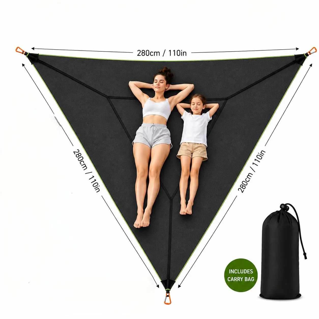 Giant Oversized Large Triangle Hammock Multi-Person Aerial Mat, Heavy Duty 3-Point Hanging Tree Bed Suspended Lounger Tent for Outdoor Family Camping, Backpacking Trips, and Backyard Patio Relaxation