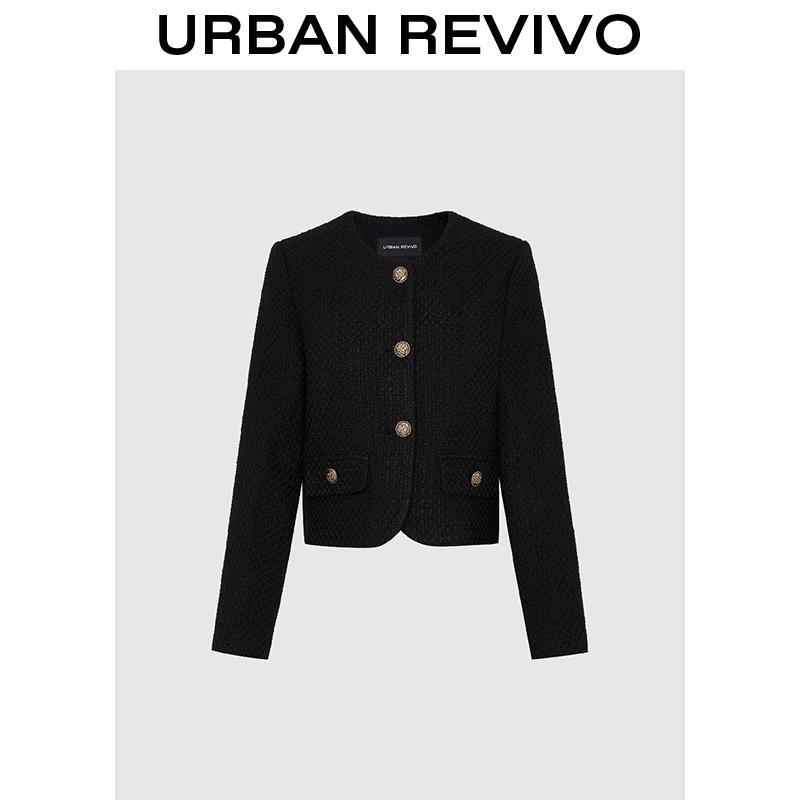 URBAN REVIVO Fashionable Tweed Jacket for Women  UWG130014 Casual Outfit 2025 Women Clothing Girl Elegant Fashion Trendy and Versatile OOTD Outerwear Coats
