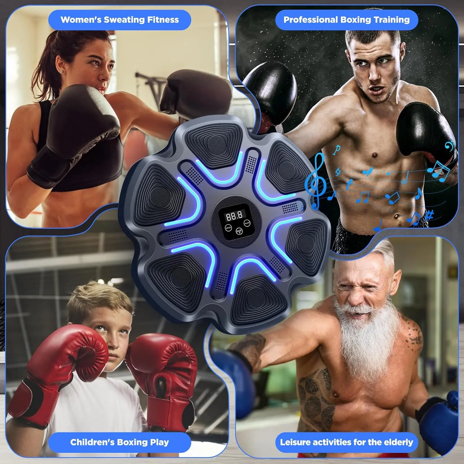 2026 Smart Music Boxing Machine - Wall-Mounted Electronic Punching Equipment with Boxing Gloves, Bluetooth-Enabled Martial Arts Cosplay Boxing Gym Gear for Home Indoor Workout (Adults, Kids), Martial Arts Cosplay Boxing Gym Equipment