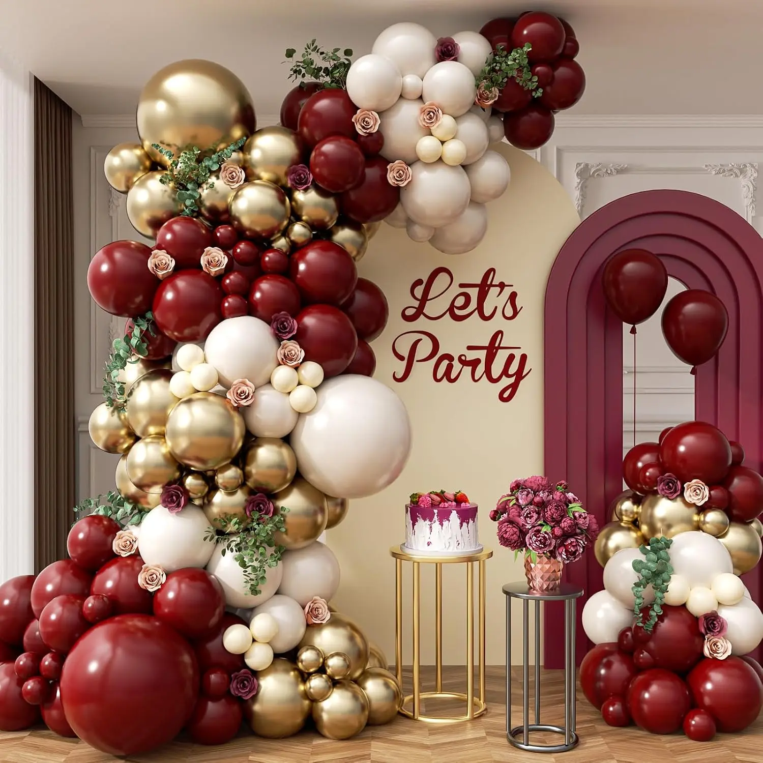 Burgundy Balloon Garland Arch Kit with Maroon White  Nude Balloons | Maroon and  Graduation, Bridal Shower, Birthday Party Decorations