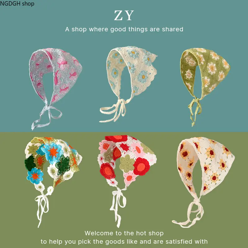 Women's Sports & Outdoor Handmade Vintage Floral Crochet Scarf - Female Lightweight Sun Hat, Lace Tie-Back Bandana Head Wrap for Summer Protection Boho Daily Outfit, Shawl, No, Daisy