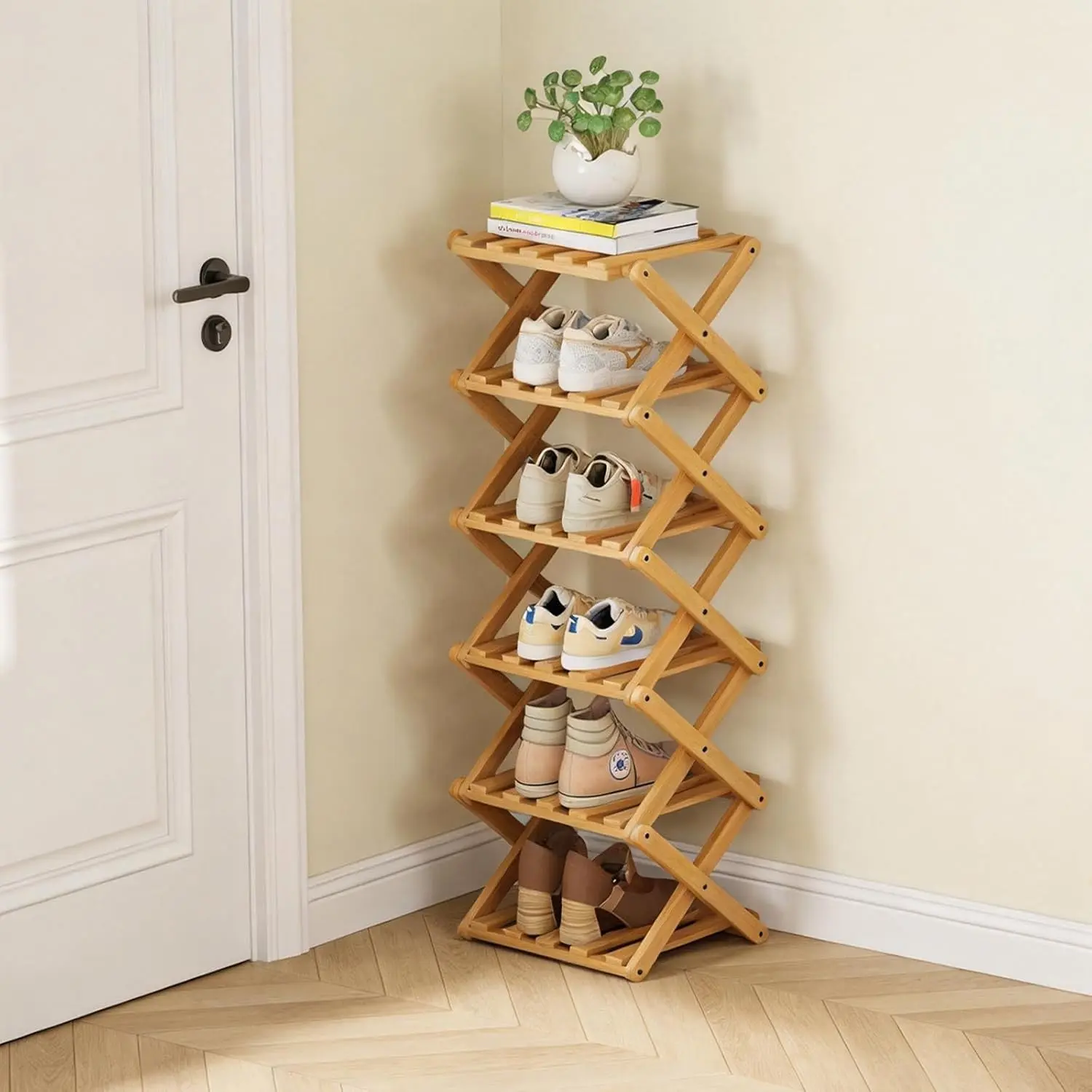 Vertical Narrow Shoe Rack, 6 Tier Portable Folding Shoe Storage Rack, Without Installation Free Standing Shoe Rack for Corridors, Bedrooms Living Room Corner and Small Spaces (6 Tier)