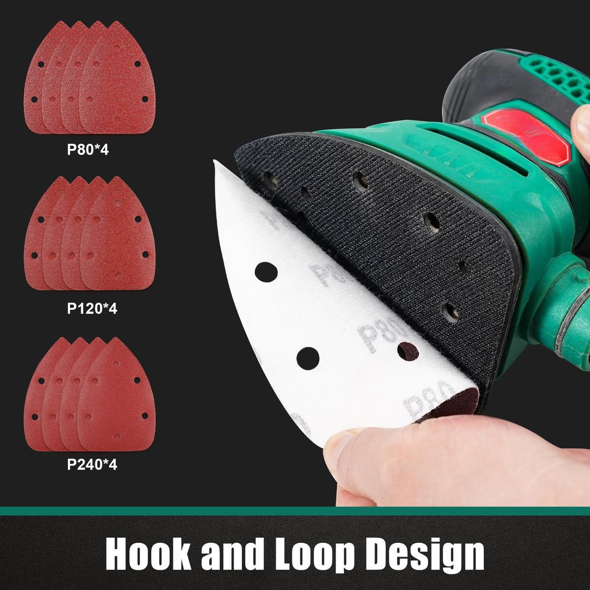 140W Detail Sander, 13000OPM, 1.2A Palm Sander Tool with 12 Sandpapers, with Efficient Dust Collection System, Compact Hand Sander for Woodworking Portable Orbital Polisher Random Orbital Polisher Hardware Rubber