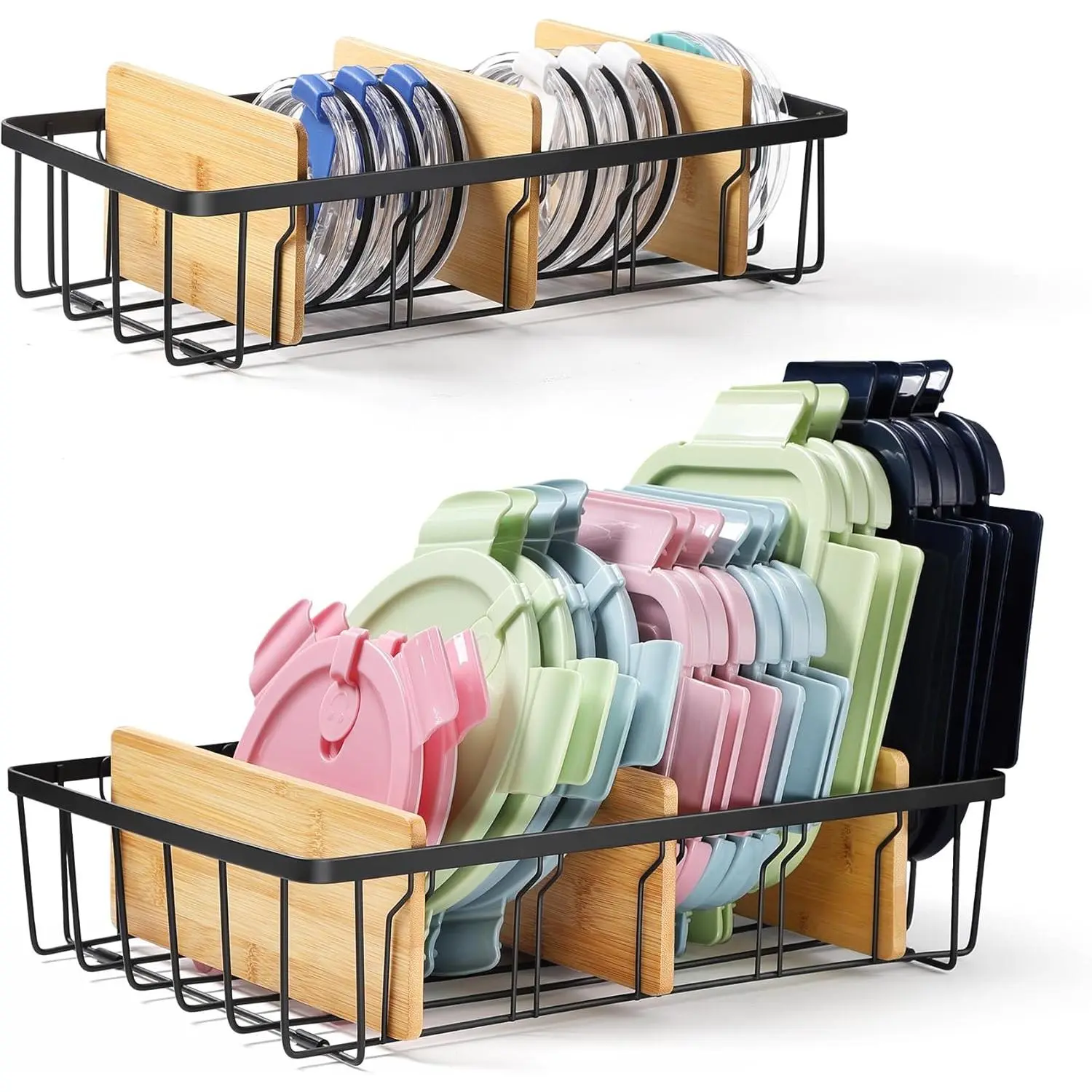 2-Pack Adjustable Lid Organizers - Large Kitchen Cabinet Organizer for  Storage Container and Tumbler Cup  with 6  Dividers - Organizers in Kitchen/Pantry/Laundry Room