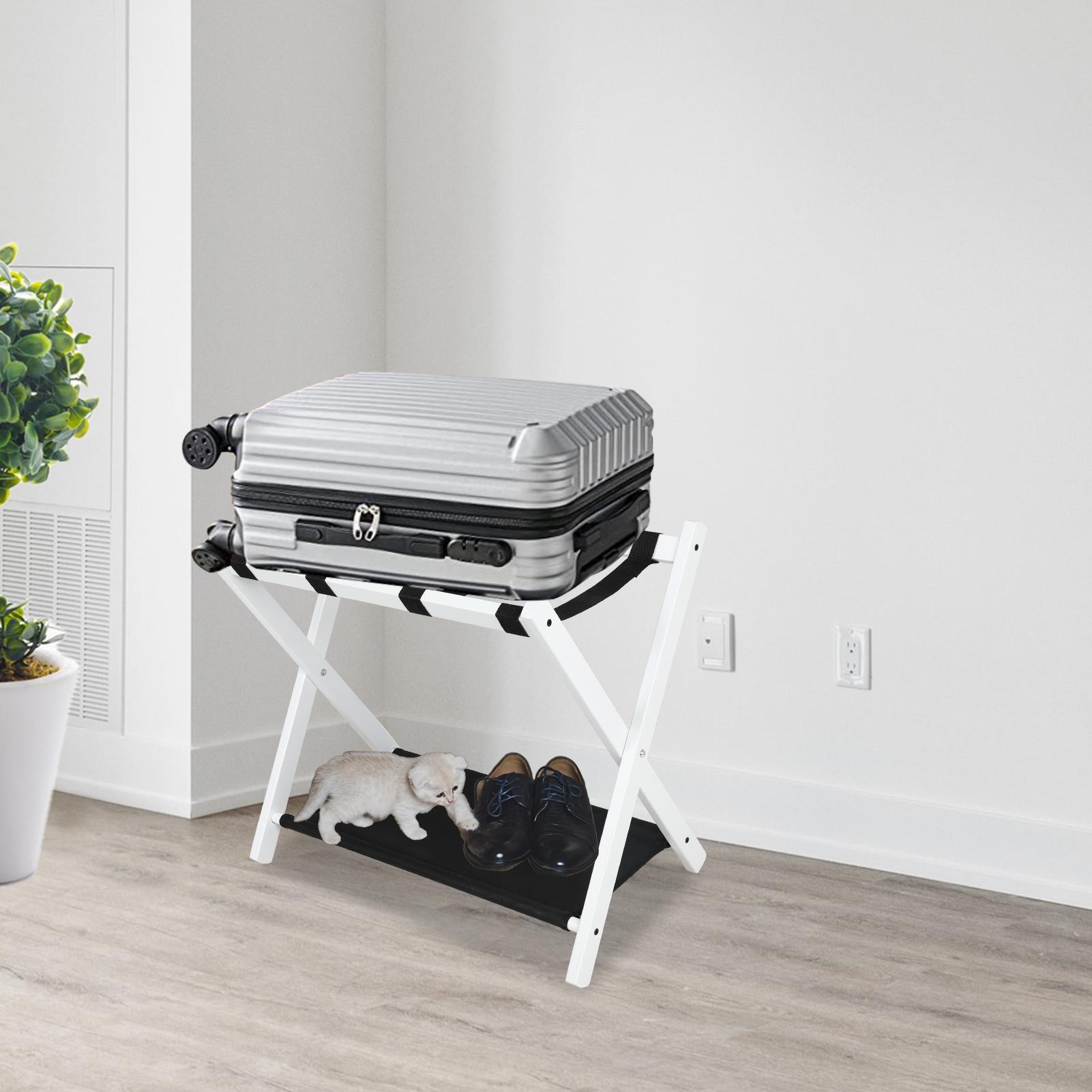 Babion Folding Luggage Rack for Guest Room 2 Pack, luggage Racks for Suitcase Stand with Nylon Straps, Luggage Stand Double Tiers Bamboo Luggage Holder for Bedroom,Hotel, No Assembly On-Site