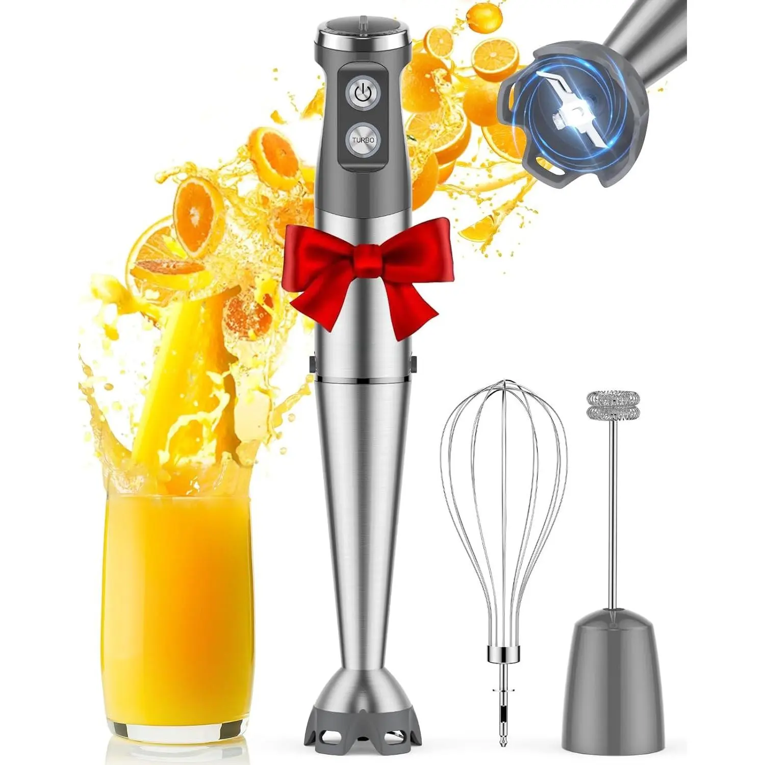 Immersion Blender, 1000W Anti-scratch 3-in-1 Hand Blender, Upgraded 12 Speed Stainless Steel  Stick Blenders with Turbo Mode, Whisk and Milk Frother, Non-BPA