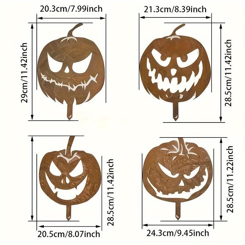 4 Vintage Metal Halloween Pumpkin Garden Plaques, Festive Jack Lantern Courtyard Signs, Outdoor Fall Art Statues for Garden, Lawn, Patio Decor