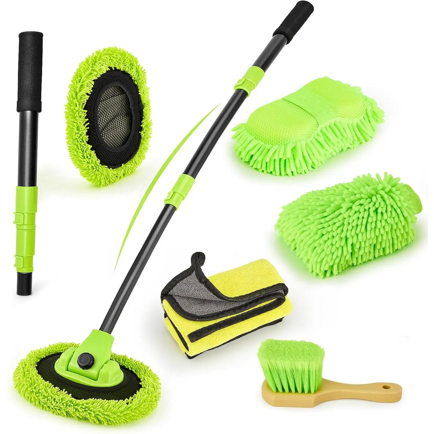 Wash Brush with Long Handle - Extendable  Wash Mop & Sponge | 15° Curved Labor-Saving,Scratch Free Soft Brush,Replacable , for  SUV Cleaning