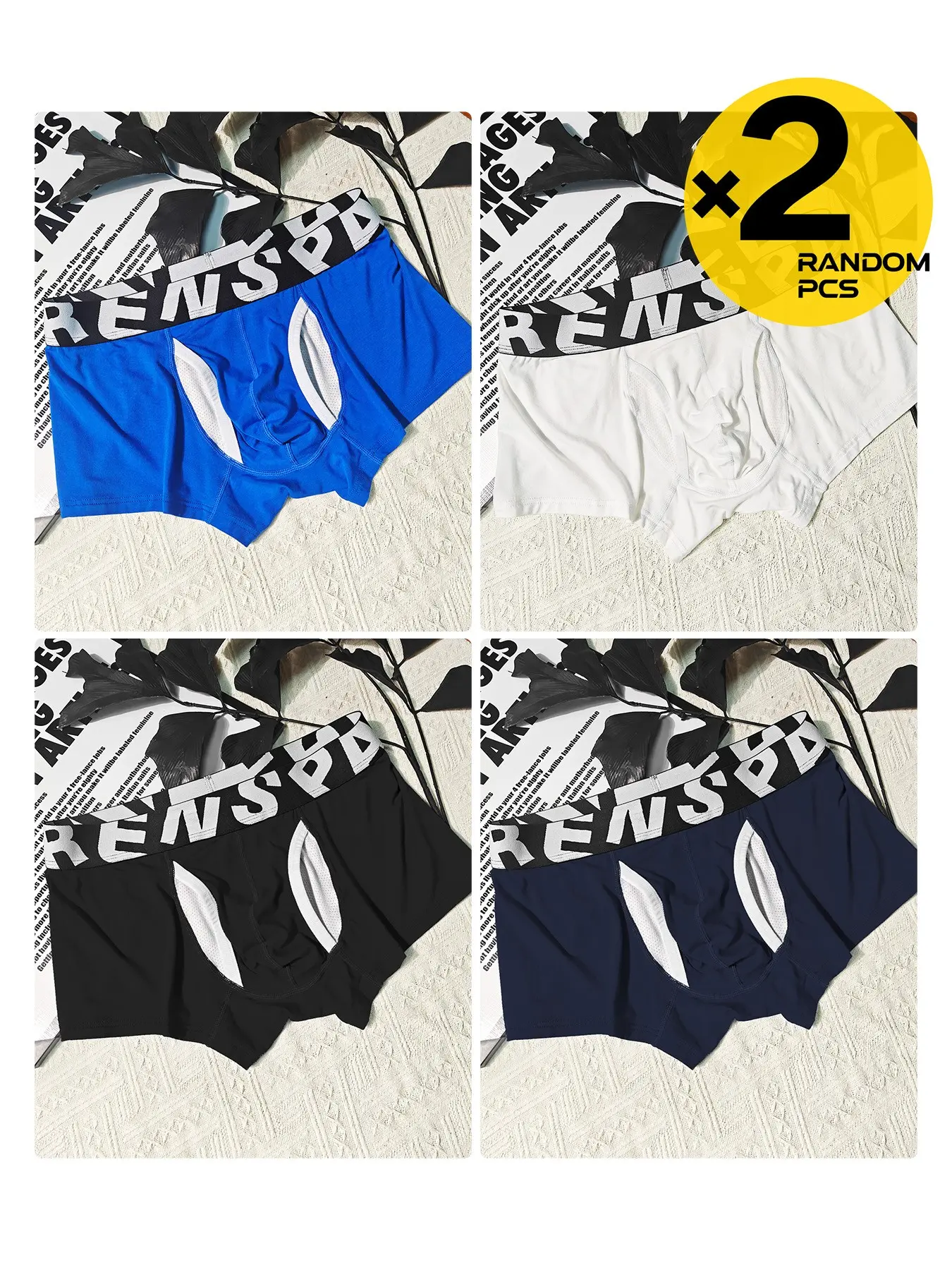 2/3/4 Pack Random Color Men Front Cutout Boxer Briefs, Solid Letter Print Wide Waistband Bulge Pouch Underwear, Breathable Soft Stretchy Male Shorts for Daily Dating Gym Home Casual Wear