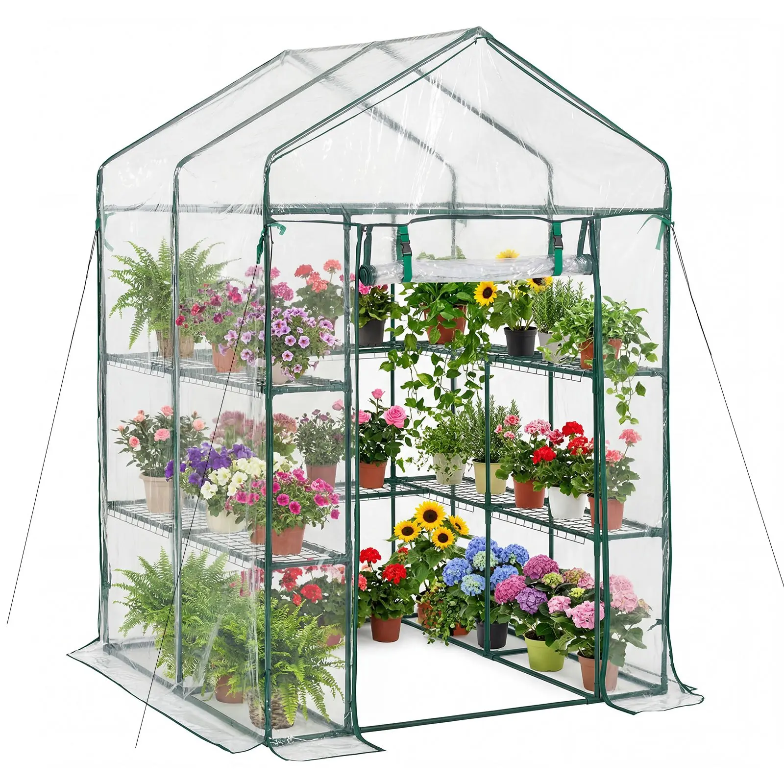 VEVOR Walk-in Green House, 54x54x77.2 in, High-Strength PE Cover with Zip Door & Natural Light Access, Steel Frame, Shelves Included, Quick Assembly, Ideal for Planting & Plant Storage