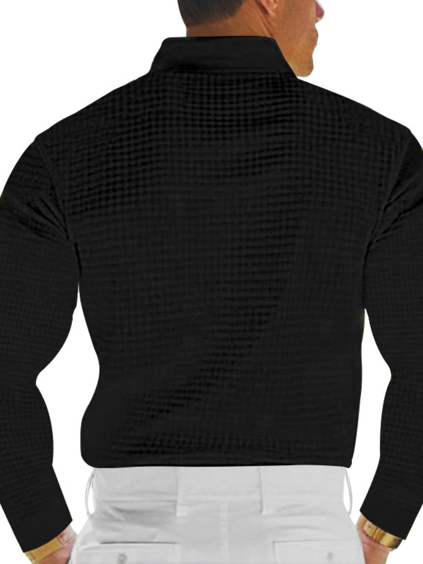 Men's Waffle Knit Polo Shirt, Slim Fit Long Sleeve Collared Tee with Buttons, New Arrival Bestseller for Men, Perfect for Casual Wear