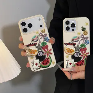1PC 3D Beaded Fruit Planet Car Collage Pattern TPU Phone Case for iPhone 17/17 Pro/17 Pro Max/17 Air/iPhone 16/16 Pro/16 Pro Max/16 Plus/15/15 Pro/15 Pro Max/14/14 Plus/14 Pro Max/13/13 Pro Max/12 Pro/12 Pro Max/11/11 Pro Fashion Soft Protective Case, Per