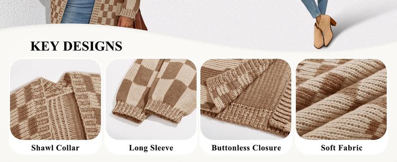 FMEYOA Womens Checkered Long Cardigans Chunky Oversized Open Front Batwing Sleeve Color Block Knit Sweater Coats FMEYOA Womens Checkered Long Cardigans Chunky Oversized Open Front Batwing Sleeve Color Block Knit Sweater Coats