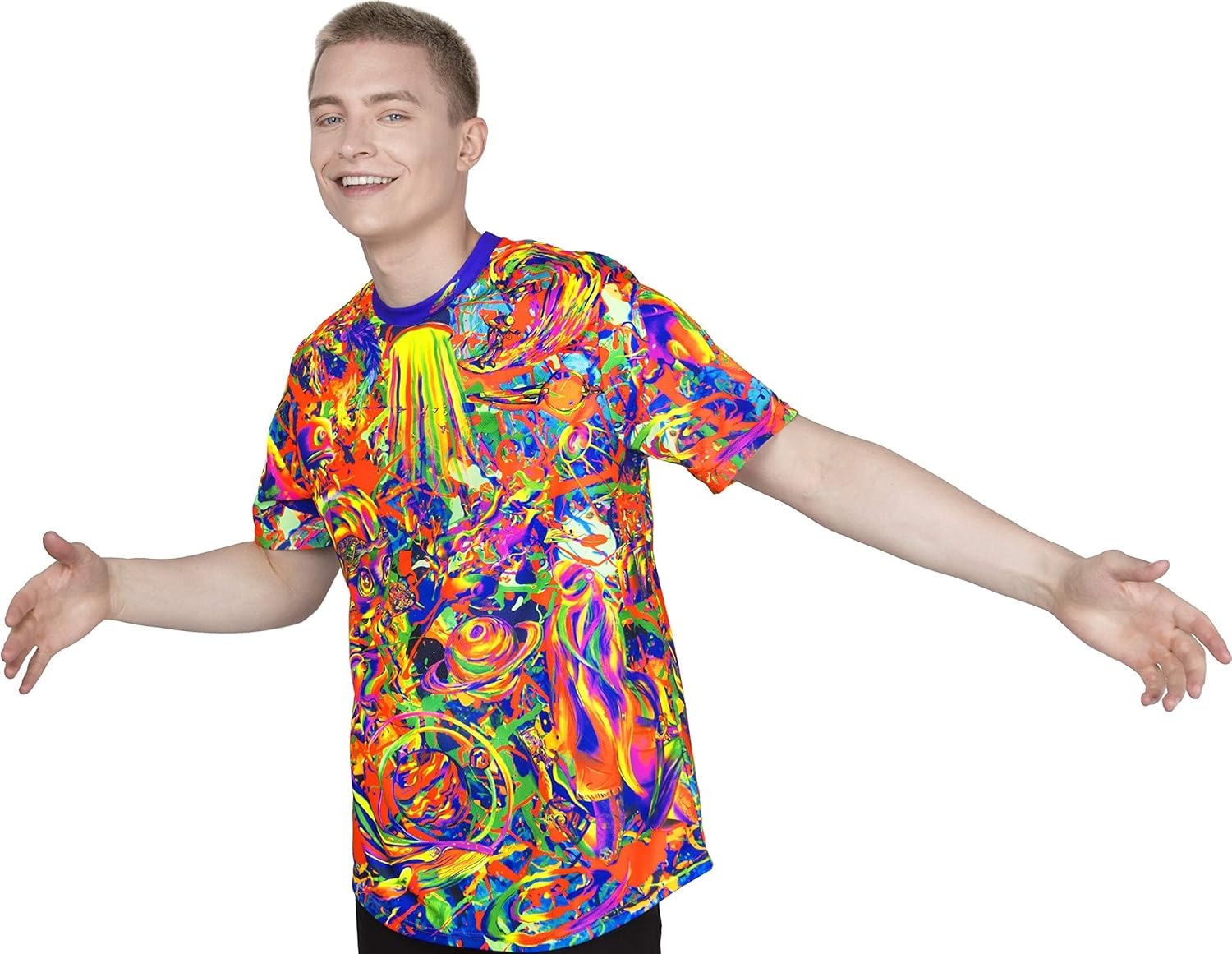 Neon Glow Blacklight UV Reactive Party Rave Handmade Art Tee Sport Top Workout Shirt Women Unisex Men Design T-Shirt