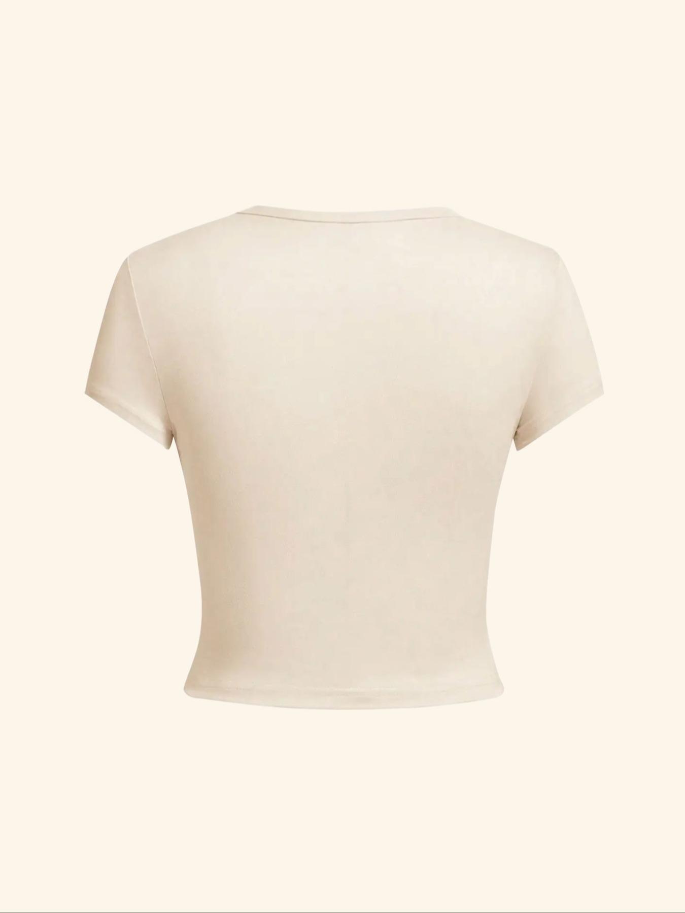 Women's Beverage Print Round Neck Crop Tee, Casual Short Sleeve Crew Neck T-shirt for Daily Wear, Casual Everyday Wear, Summer Tops, Ladies Back To School Clothes for All Seasons