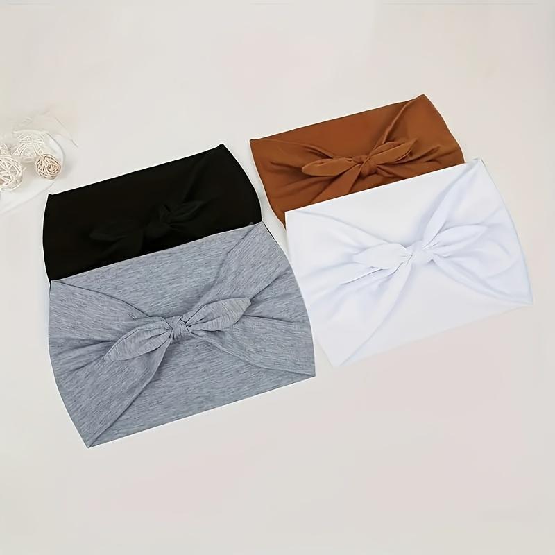 4pcs Women'S Elastic Headbands - Elastane, Solid Colors (Black, Brown, Green, Beige, Leopard Print, Gray) with Turban Twist Knot Design, Versatile for Sports & Daily Use, All-Season Comfort, Versatile Headwear | Stylish Headbands | Comfortable Fit