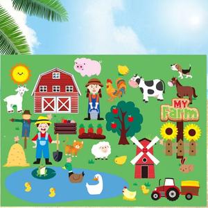 farm house & animal pattern felt board, 1 set early education cow interactive felt board, preschool nursery learning play toy for kids, toys