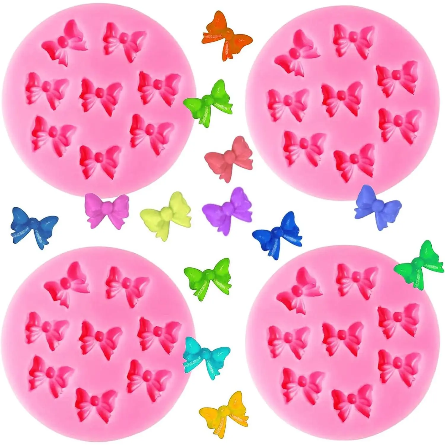 Bow Chocolate Mold, 4 Pcs Mini Bow Molds, Silicone Bows Fondant Molds for DIY Desserts, Cake Pop, Candy, Cake Decorating