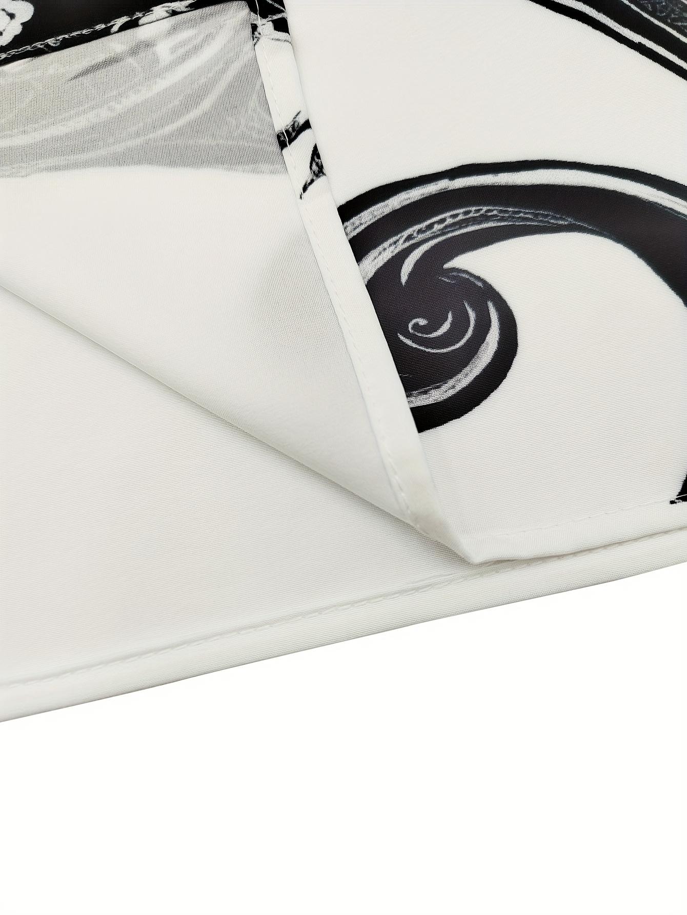 Casual gathering shirt, made of comfortable linen fabric, featuring wave embroidered print patterns and flag tearing effect design, suitable for daily outdoor sports tops and short sleeved casual collars