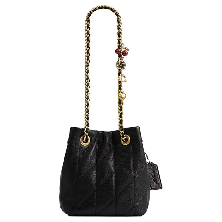 COACH Jade 14 Quilted Drawstring Crossbody Bag for Women – Suede Mini Handbag in Black