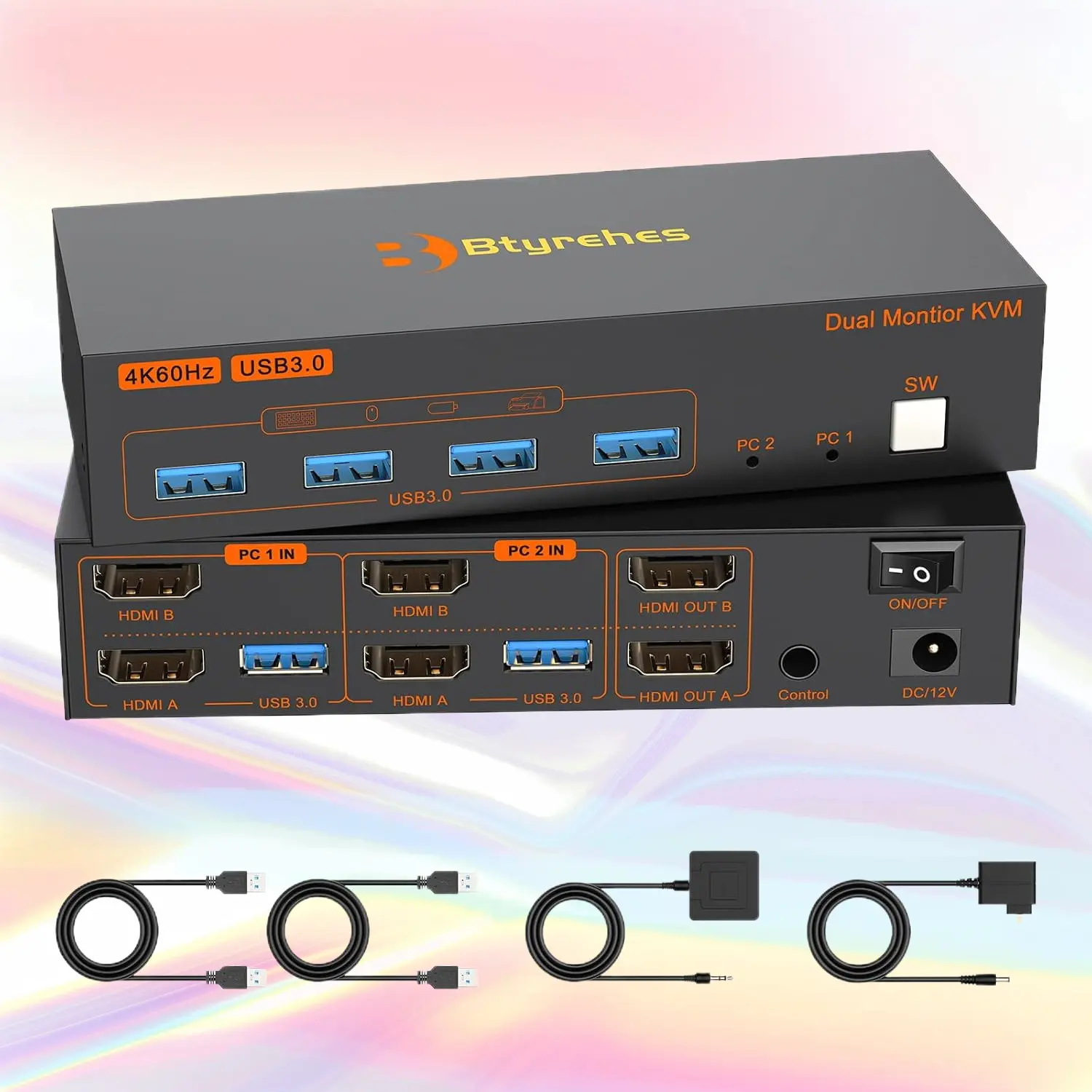 HDMI DisplayPort KVM Switch 2 Monitors 2 Computers, 4K@60Hz Dual Monitor Switcher, Share Mouse Keyboard and 2 Screens, 4 USB 3.0 Ports