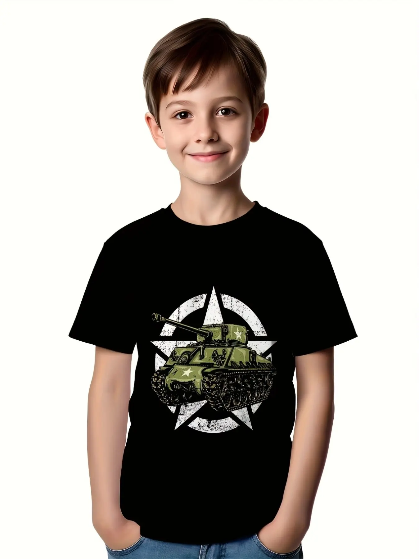 Sherman M4 Wwii Tank T-Shirt for Men Women Kids, Soft Breathable Casual Summer Tee, Cartoon Pattern, Gift Idea for Family Friends