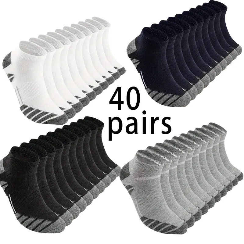 Men's 40-Pairs Mixed Solid Color Low Cut Socks - Athletic, Casual, Simple Look, Performance Style, Stretch-Fit, Odor Control, Sweat Control, Breathable, Moisture Wicking, Comfortable, 4-Season Suitable for Daily Outdoor, Gym Use