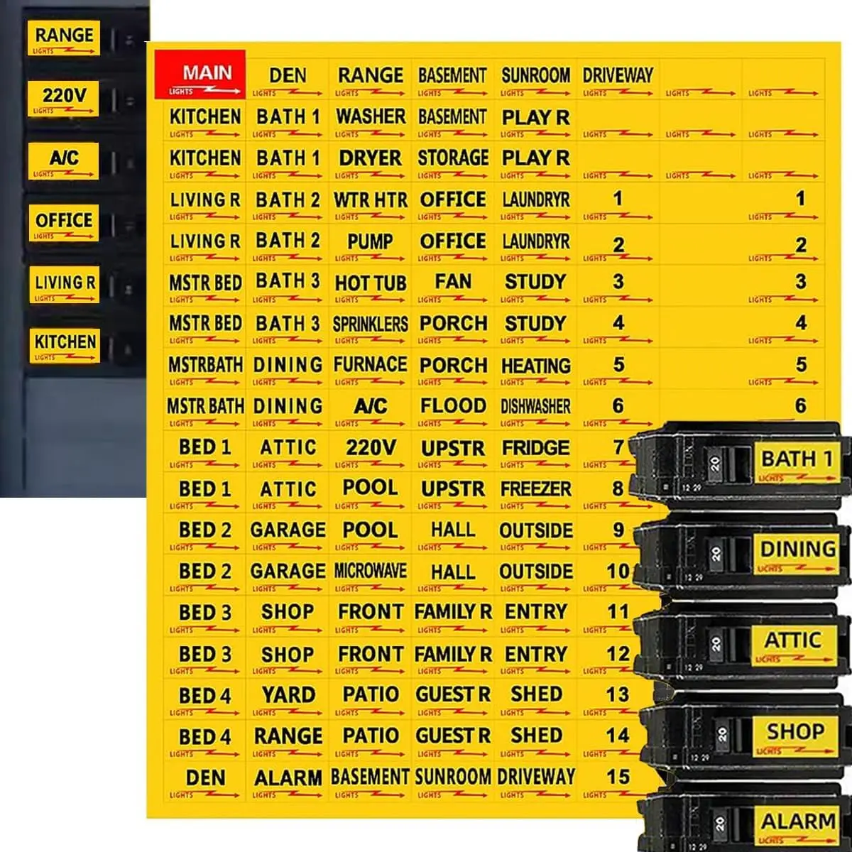 Circuit Breaker Labels, Breaker Box Electrical Panel Fuse Box Stickers, Easy Read and Install (Yellow)