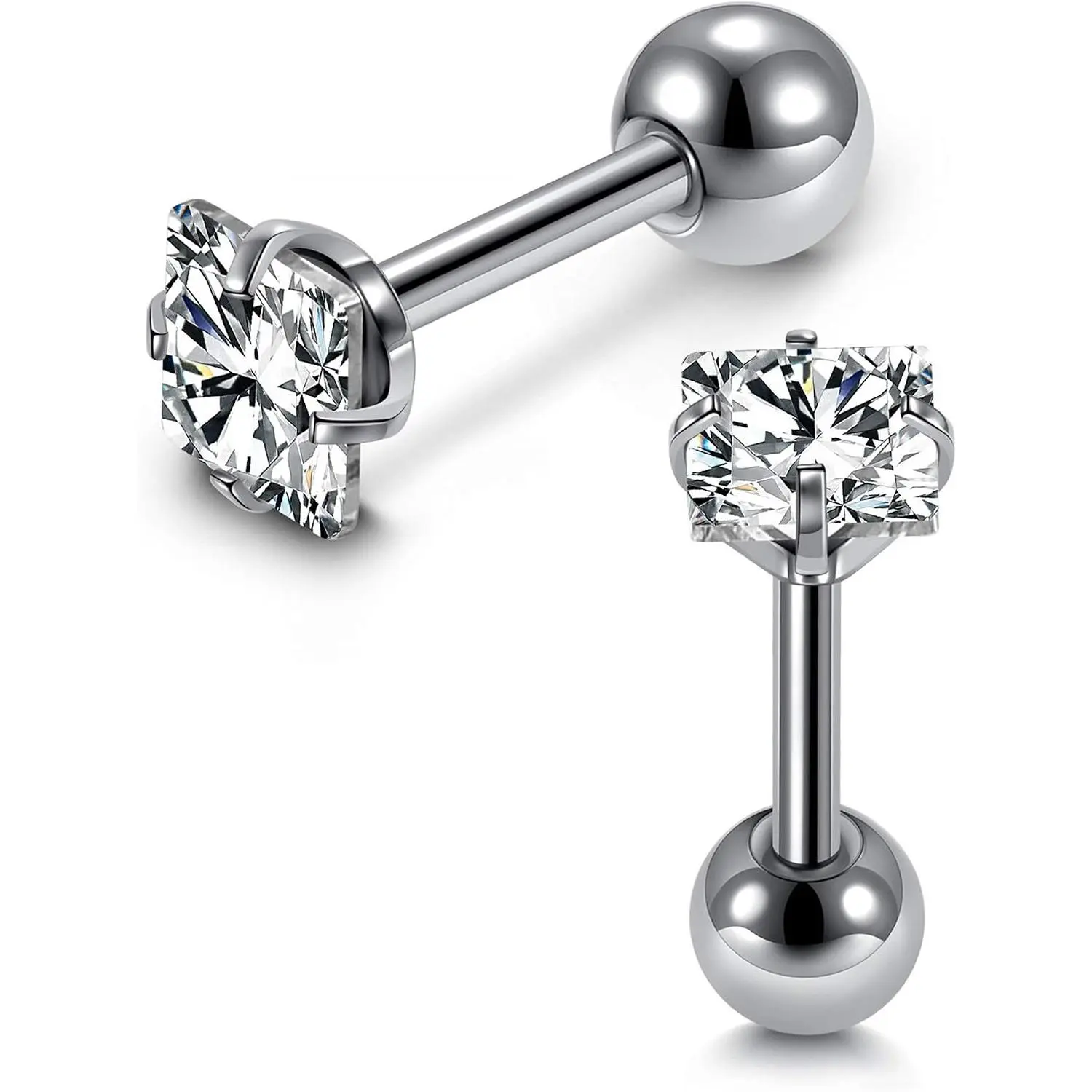 Mini Cubic Zirconia 16G Earring Studs Round Rhinestone  Stainless Steel   Ball Screw Men Women Boy Girl Nose Helix Cartilage Ear Lobe Small Cute