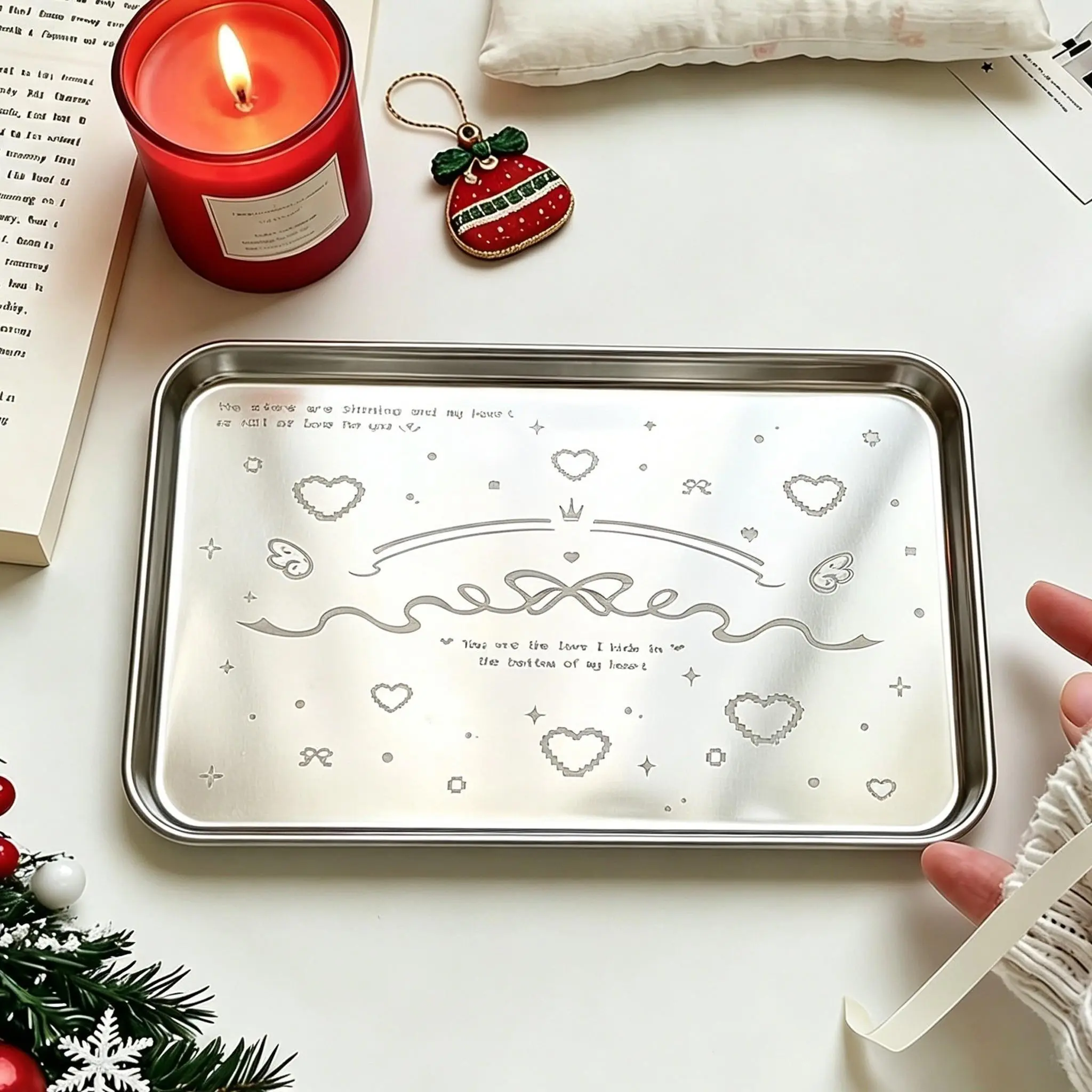 Pixel Butterfly Knot Pattern Square Tarot Tray, Cake Sweet Coffee Tray, Kitchen Decor, Jewelry Holder, Vintage Elegant Storage Tray