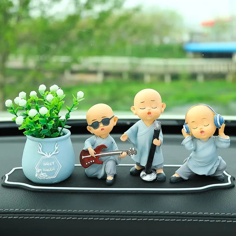Car Figurine Car Creative Funny Little Monk In-car Cute Sweeping Band Little Monk Decorative Items Collection