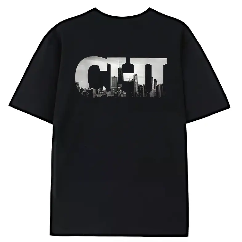 fashion top Men's classic cotton short-sleeve t-shirtCHI Chicago City Skyline Black and White Urban Landscape Pattern Printed T-Shirt, breathable and soft, suitable for daily commuting, home relaxation and casual wear.