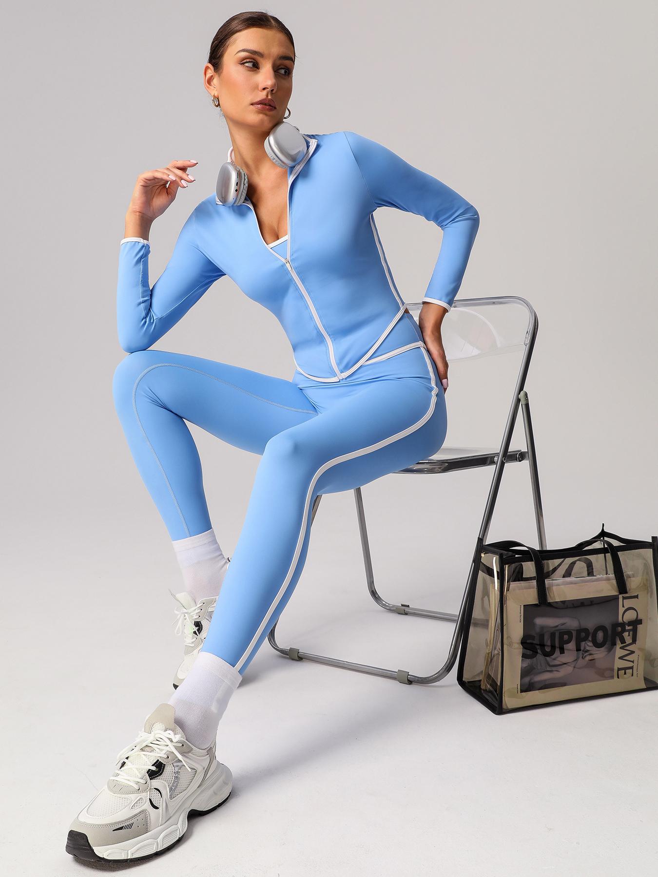 Women's Long Sleeve Crop Top & High Waist Leggings Sportswear Set, Comfy Breathable Sports Outfits for Yoga Gym Workout Running, Ladies Sportswear for All Seasons